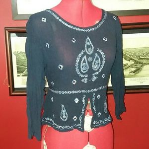 Hippie Festival Top. Embroidered Blouse.